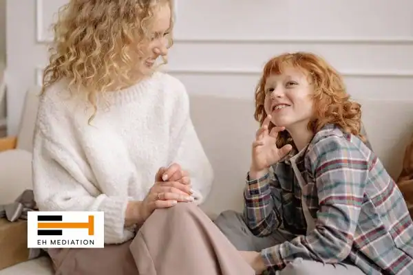 Happy mother and child after sorting child arrangements mediation Leicestershire